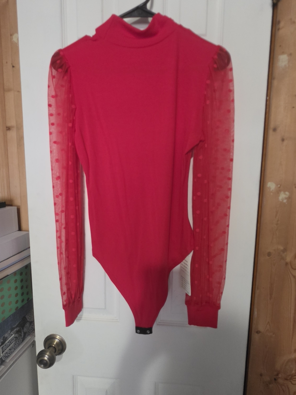 Women's Bodysuit Turtleneck Polka Dot Sheer Mesh Long Sleeve Ribbed